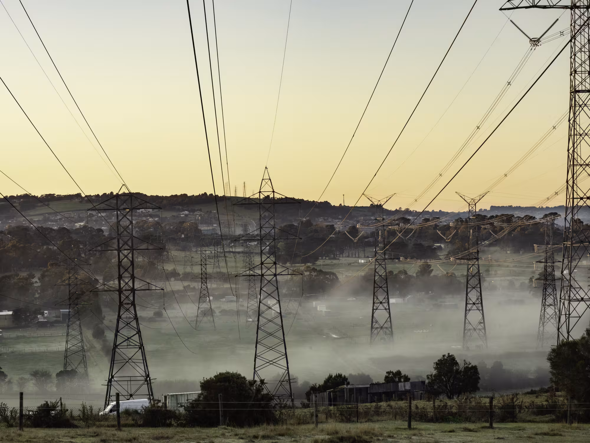istock image of electric powerlines in valley