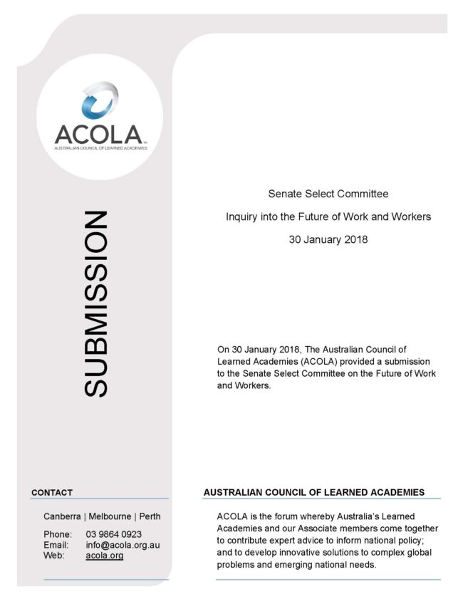 ACOLA Submission | 2018 Jan_Senate Select Committee Inquiry into the Future of Work and Workers