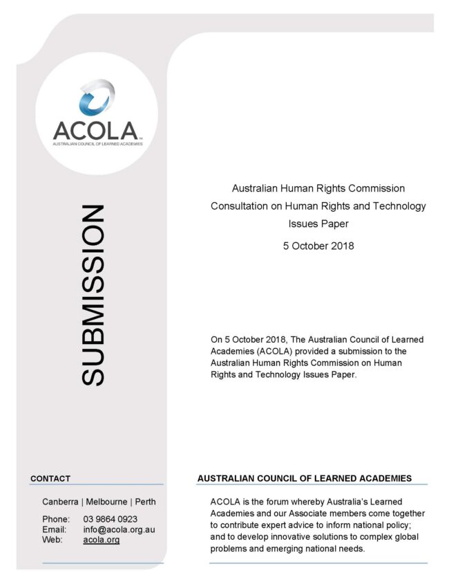 ACOLA Submission | 2018 Oct_AHRC Consultation on human rights and technology